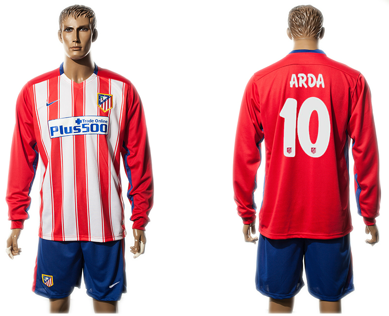 2015-16 Atletico Madrid 10 ARDA Home Long Sleeve Jersey