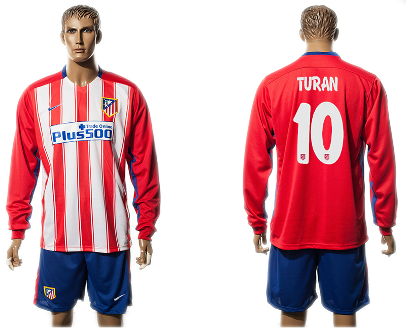 2015-16 Atletico Madrid 10 TURAN Home Long Sleeve Jersey