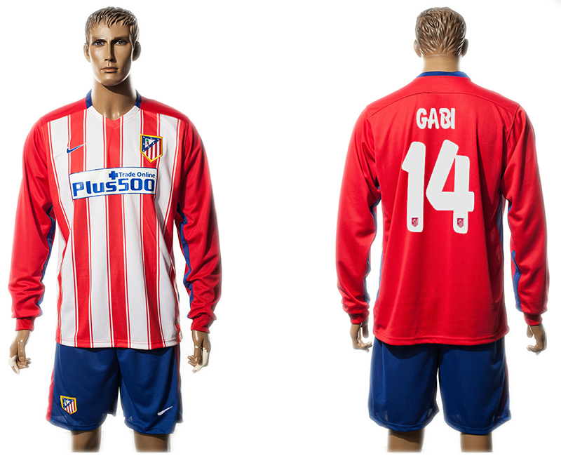 2015-16 Atletico Madrid 14 GABI Home Long Sleeve Jersey