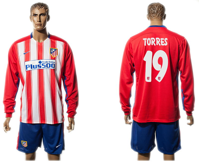 2015-16 Atletico Madrid 19 TORRES Home Long Sleeve Jersey