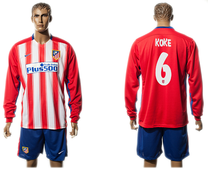2015-16 Atletico Madrid 6 KOKE Home Long Sleeve Jersey