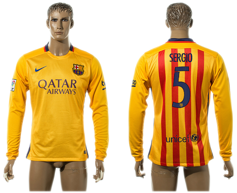 2015-16 Barcelona 5 SERGIO Away Long Sleeve Thailand Jersey