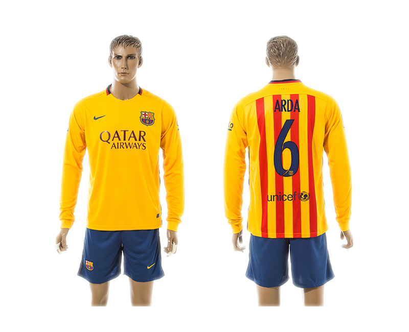 2015-16 Barcelona 6 ARDA Away Long Sleeve Jersey