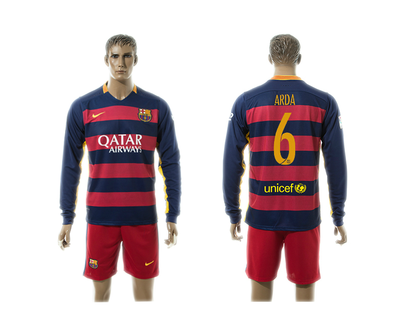 2015-16 Barcelona 6 ARDA Home Long Sleeve Jersey