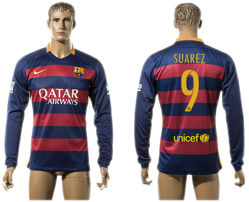2015-16 Barcelona 9 SUAREZ Home Long Sleeve Thailand Jersey