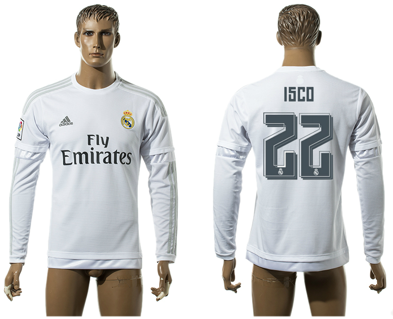 2015-16 Real Madrid 22 ISCO Home Long Sleeve Thailand Jersey 2015-16 Real Madrid 22 ISCO Home Long Sleeve Thailand Jersey