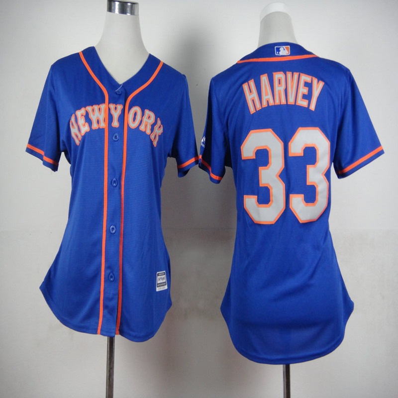 Mets 33 Harvey Blue Road Women Cool Base Jersey