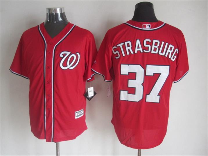 Nationals 37 Strasburg Red New Cool Base Jersey