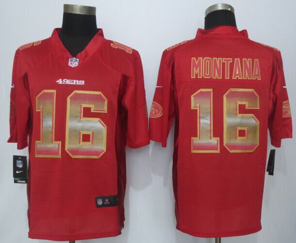 Nike 49ers 16 Montana Red Pro Line Fashion Strobe Jersey