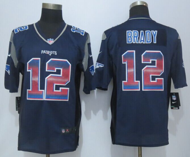 Nike Patriots 12 Brady Blue Pro Line Fashion Strobe Jersey
