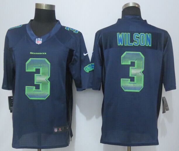 Nike Seahawks 3 Wilson Blue Pro Line Fashion Strobe Jersey