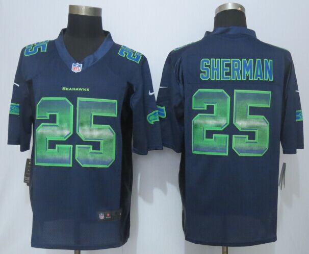 Nike Seahawks 55 Sherman Blue Pro Line Fashion Strobe Jersey - Click Image to Close