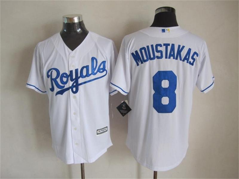 Royals 8 Moustakas White New Cool Base Jersey