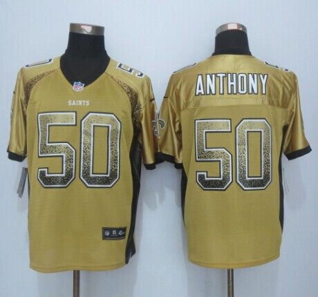 Nike Saints 50 Anthony Drift Fashion Gold Elite Jersey