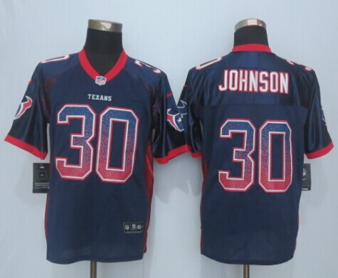 Nike Texans 30 Johnson Drift Fashion Blue Elite Jersey - Click Image to Close