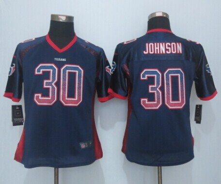 Nike Texans 30 Johnson Drift Fashion Blue Women Jersey