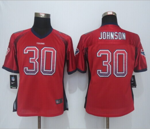 Nike Texans 30 Johnson Drift Fashion Red Women Jersey