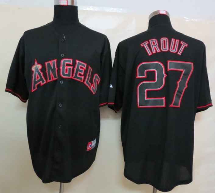 Angels 27 Mike Trout Black Fashion Jerseys