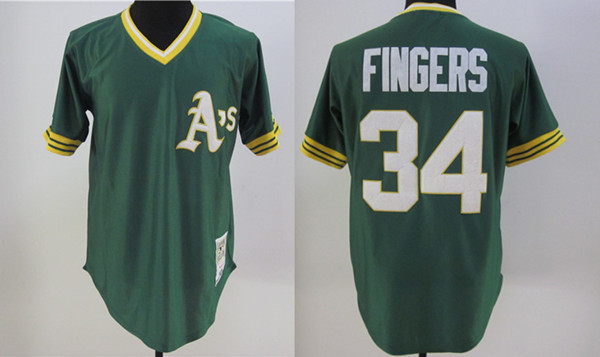Athletics 34 Fingers Green Throwback Jerseys - Click Image to Close