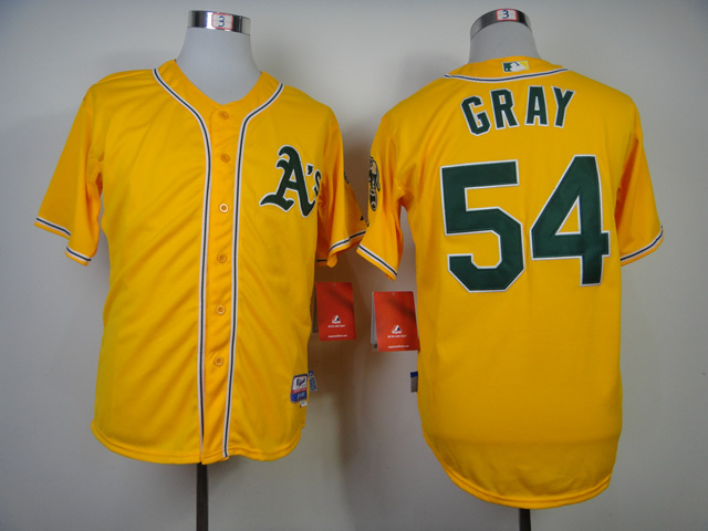 Athletics 54 Gray Yellow Cool Base Jerseys