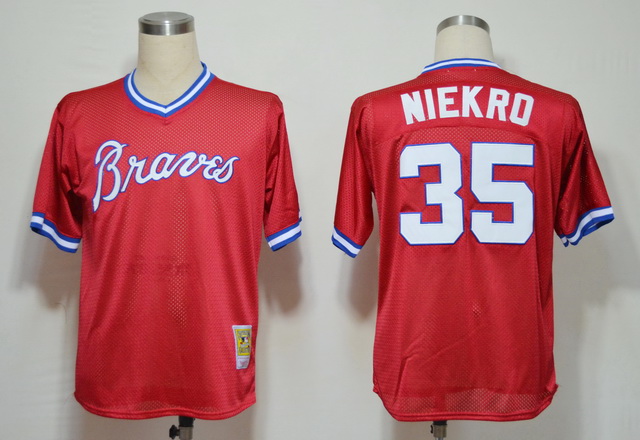 Atlanta Braves 35 Phil Niekro Red M&N 1980 Jerseys