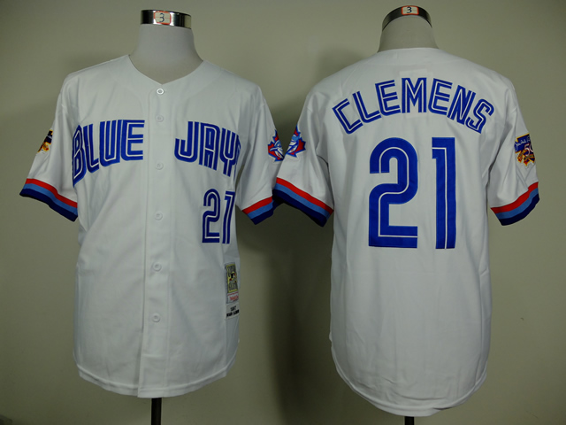 Blue Jays 21 Clemens White With Hall Of Fame Throwback Jerseys
