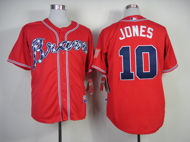 Braves 10 Jones Red Cool Base Jerseys