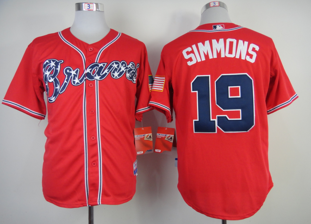 Braves 19 Simmon Red Cool Base Jerseys