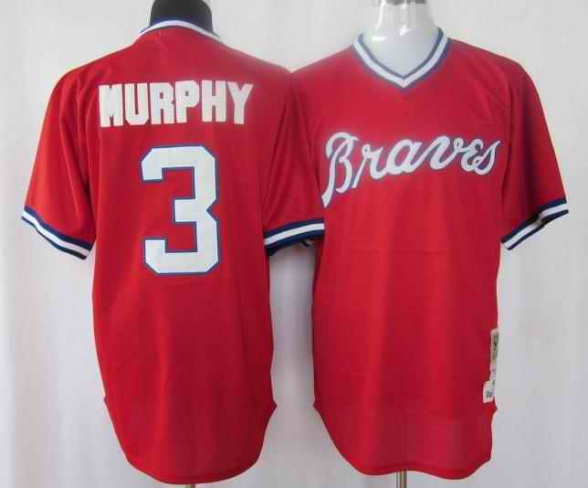 Braves 3 Murphy Red M&N Jerseys