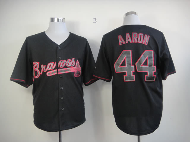 Braves 44 Aaron Black Fashion Jerseys