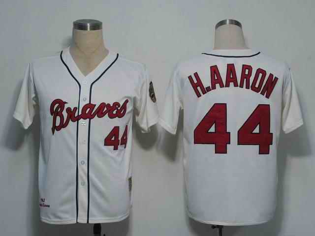Braves 44 Hank Aaron Cream M&N Jerseys - Click Image to Close