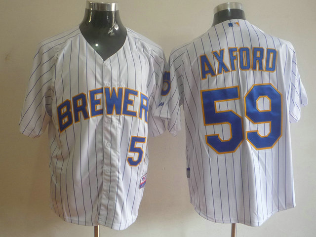 Brewers 59 Axford White blue-strip Jerseys - Click Image to Close