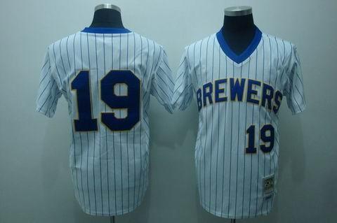 Brewers 19 Yount m&n white(blue strip) Jerseys