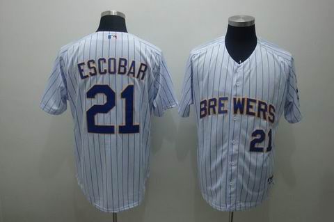 Brewers 21 Escobar white(blue strip) Jerseys