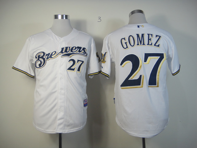 Brewers 27 Gomez White Jerseys