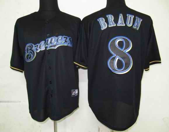 Brewers 8 Braun Black Fashion jerseys