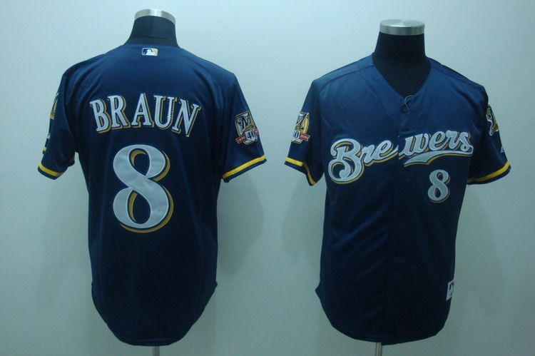Brewers 8 braun blue[40th patch] jersey