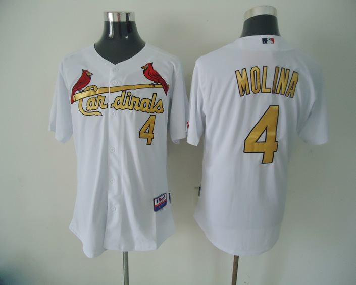 Cardinals 4 MOLINA White Authentic 2012 Commemorative Gold Jerseys