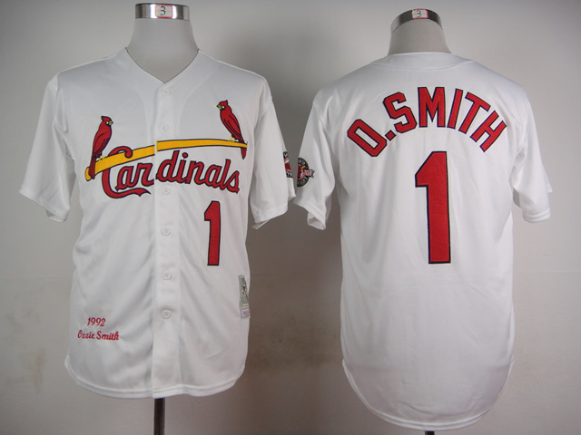 Cardinals 1 O.Smith White 1992 Throwback Jersey Cardinals 1 O.Smith White 1992 Throwback Jersey