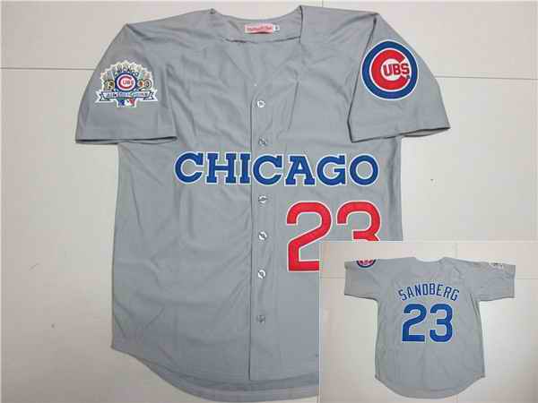 Chicago Cubs 23 SANDBERG Grey Jerseys