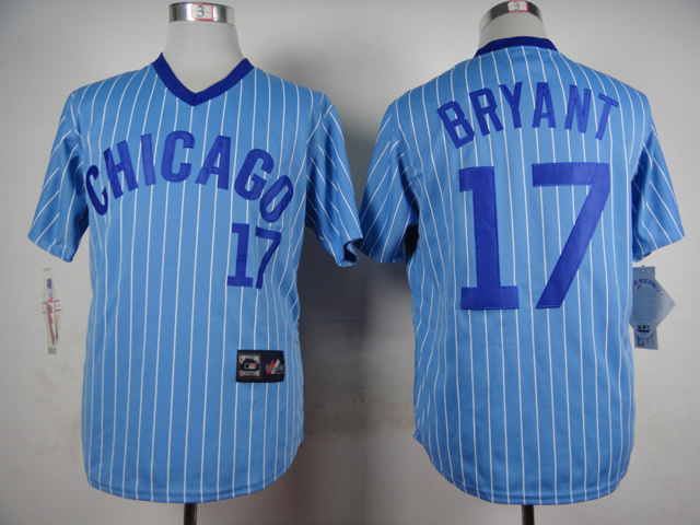 Cubs 17 Bryant Blue Throwback Jersey