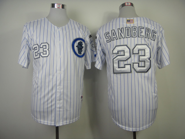 Cubs 23 Sandberg White Silver Numbers Jerseys