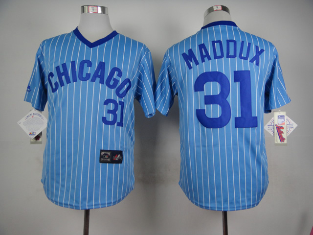 Cubs 31 Maddux Blue Throwback Jersey