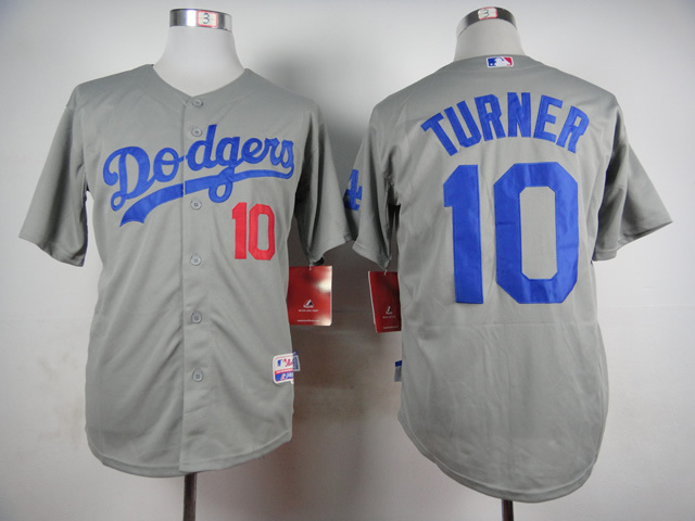 Dodgers 10 Turner Grey Cool Base Jersey