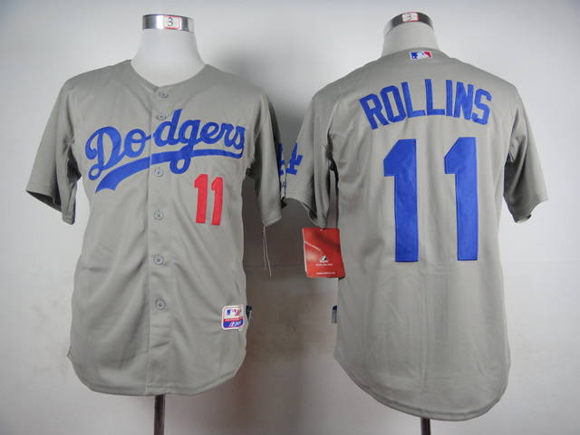 Dodgers 11 Rollins Grey Cool Base Jersey Dodgers 11 Rollins Grey Cool Base Jersey