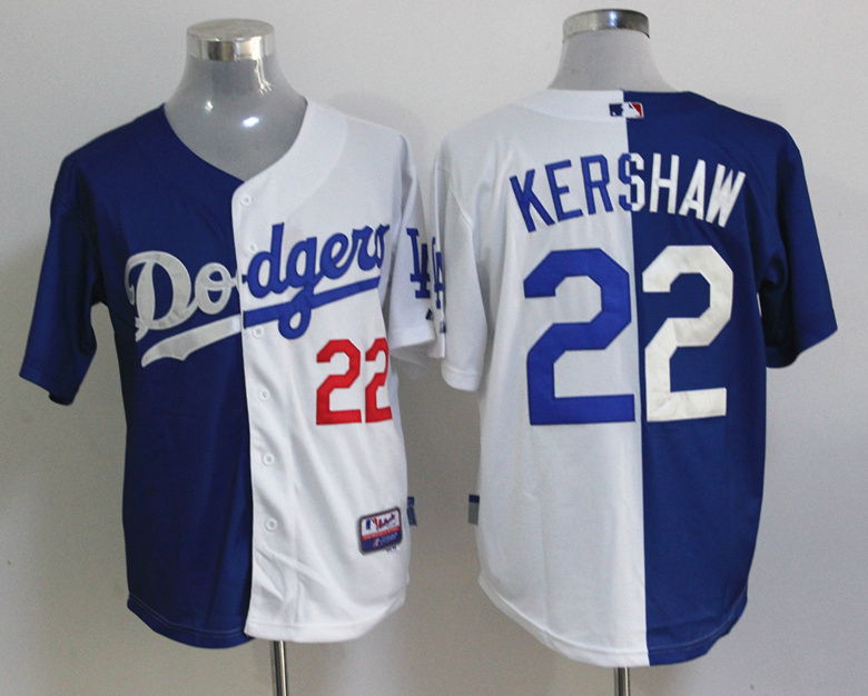 Dodgers 22 Kershaw Blue&White Split Jerseys