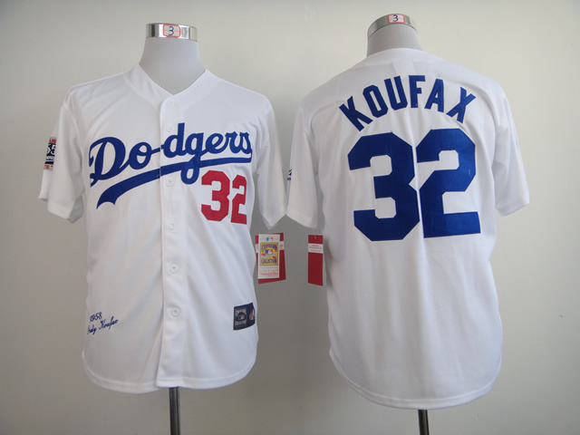 Dodgers 32 Koufax White 1958 M&N Jerseys