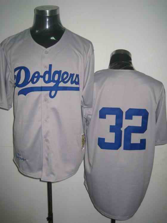 Dodgers 32 Sandy Koufax grey Jerseys