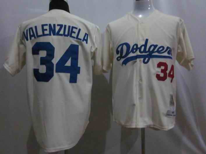 Dodgers 34 Valenzuela cream m&n Jereseys