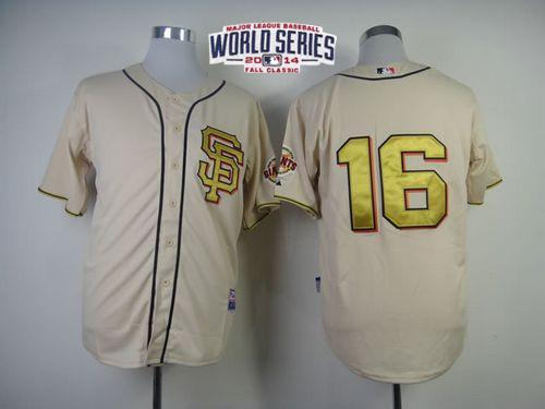 Giants 16 Pagan Cream Gold Number 2014 World Series Cool Base Jerseys